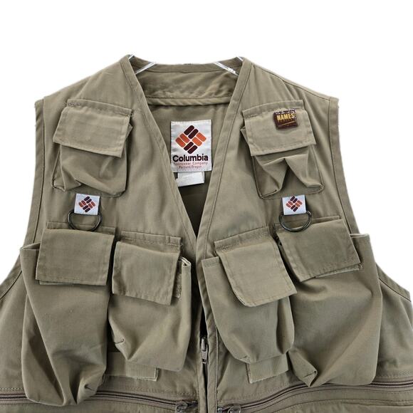 Vintage Columbia Sportswear Fly Fishing Vest Size XS Khaki Tan Multi Pocket - Picture 2 of 9